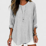Louisa Fairencourt | Relaxed Striped Long Sleeve Blouse in Beige