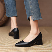 Marguerite Holsworth | White Block Heel Pointed-Toe Pumps