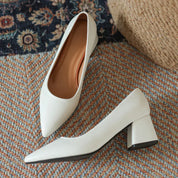 Marguerite Holsworth | White Block Heel Pointed-Toe Pumps
