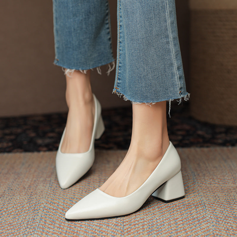 Marguerite Holsworth | White Block Heel Pointed-Toe Pumps
