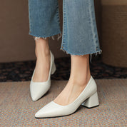 Marguerite Holsworth | White Block Heel Pointed-Toe Pumps