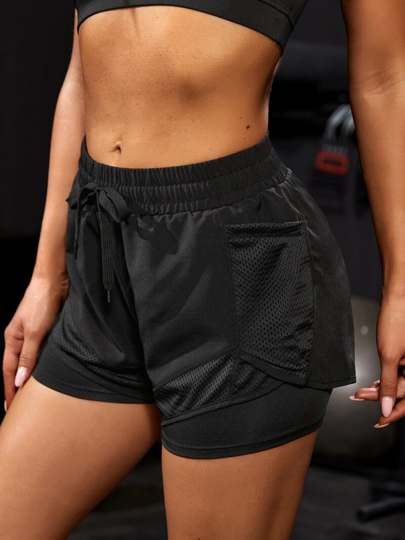 Frederica Lansdowne | Black 2-in-1 Mesh Athletic Shorts with Phone Pocket