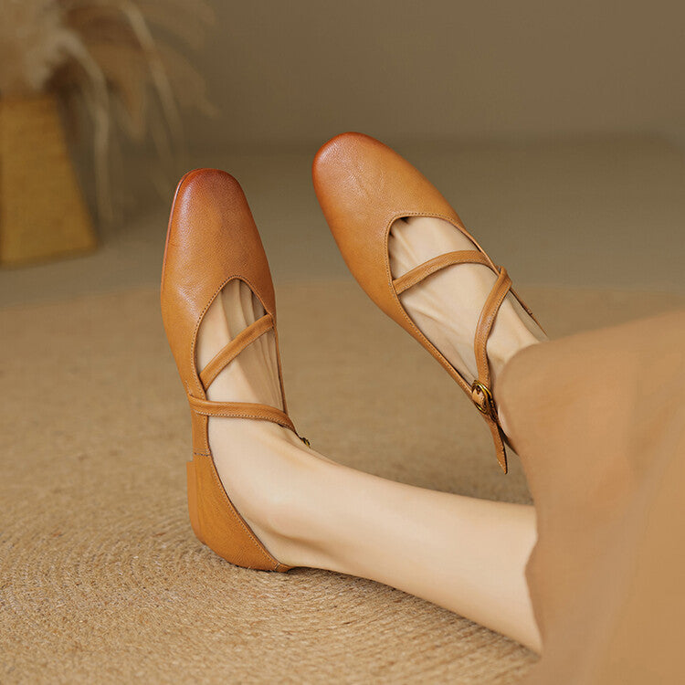 Amélie Vosburgh | Tan Leather Mary Jane Flats