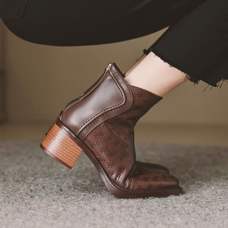 Rosetta Kingsford | Houndstooth Ankle Boots with Block Heel