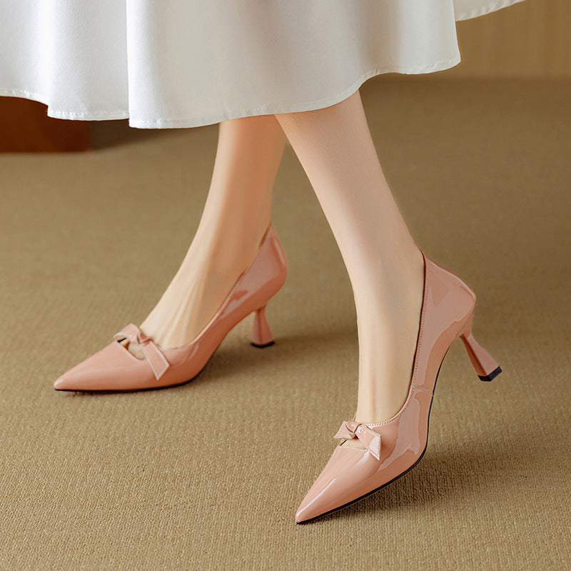 Eloise Branwell | Blush Patent Bow Detail Kitten Heel Pump