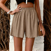 Vivienne Raincourt | Black High-Waist Crinkle Shorts with Pockets