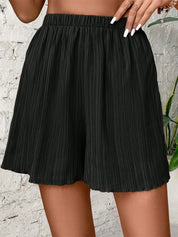 Vivienne Raincourt | Black High-Waist Crinkle Shorts with Pockets