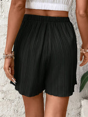Vivienne Raincourt | Black High-Waist Crinkle Shorts with Pockets