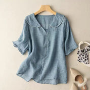 Amélie Fontblanc | Green Linen Blouse with Scalloped Peter Pan Collar