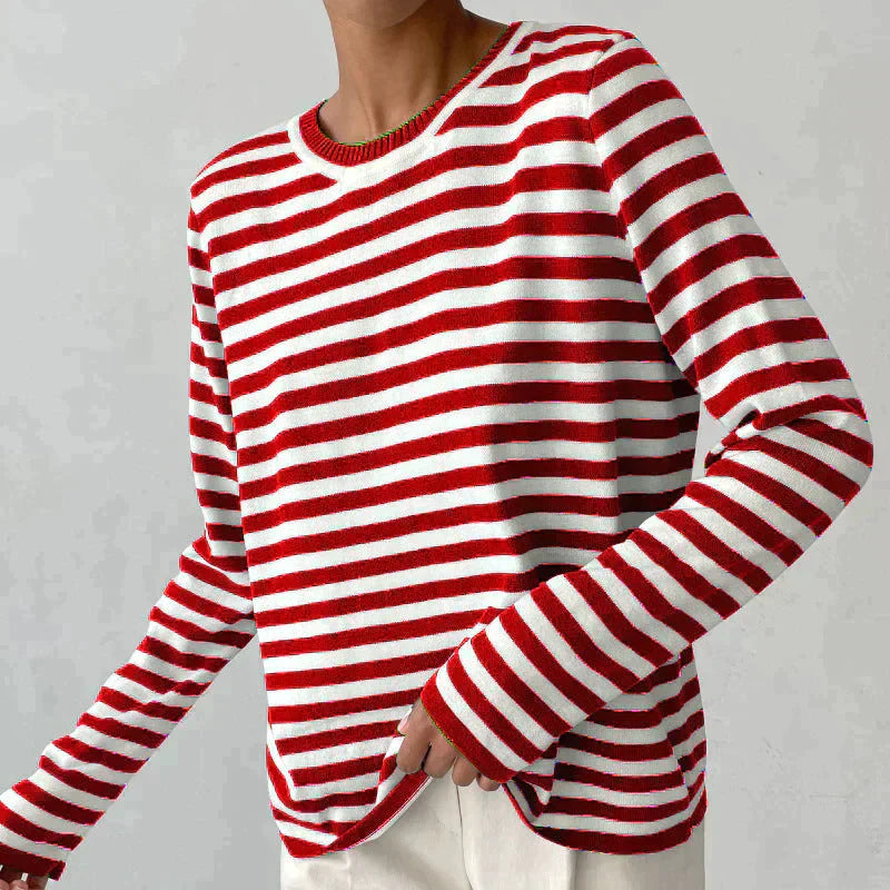 Céleste Ravenhill | Navy & White Striped Long-Sleeve Knit Top