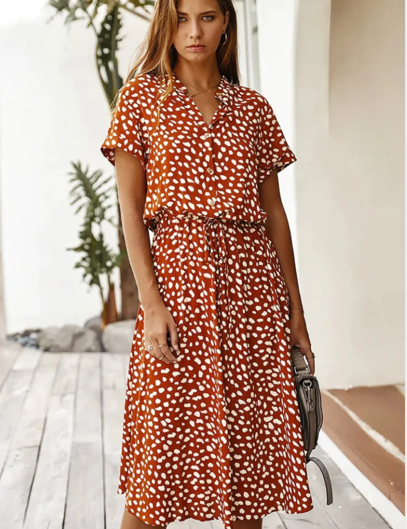 Sylvaine Fontecrois | Spotted Print Button-Down Midi Dress