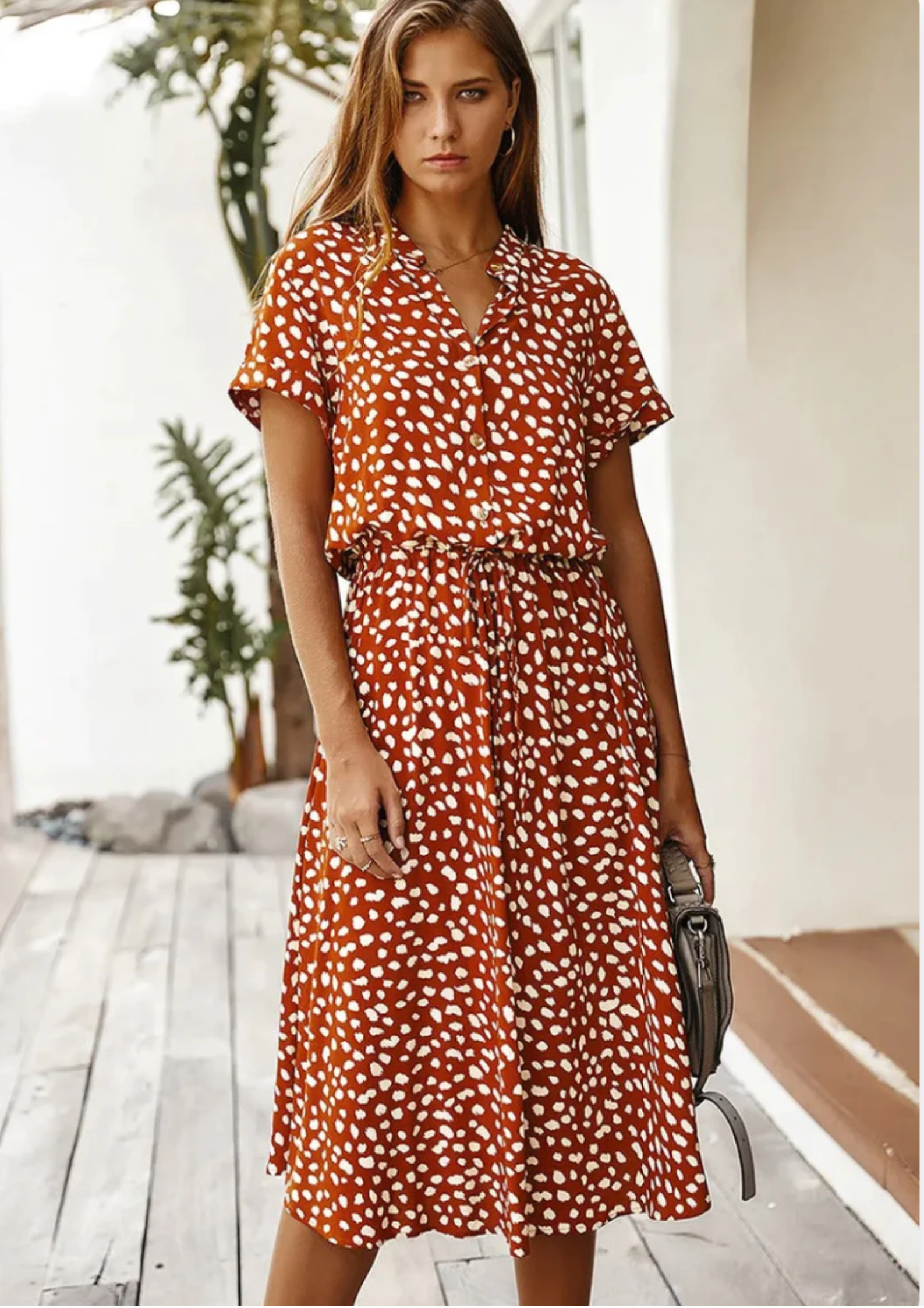 Sylvaine Fontecrois | Spotted Print Button-Down Midi Dress