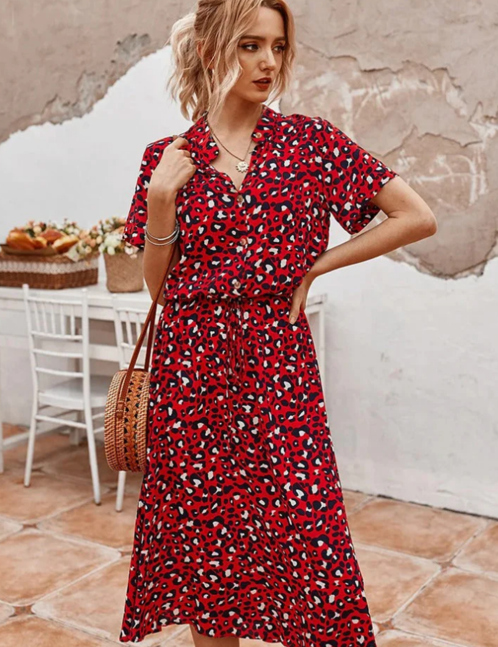 Sylvaine Fontecrois | Spotted Print Button-Down Midi Dress