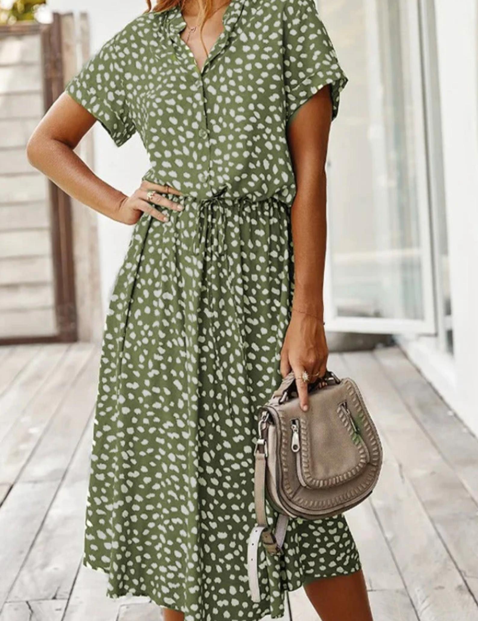 Sylvaine Fontecrois | Spotted Print Button-Down Midi Dress