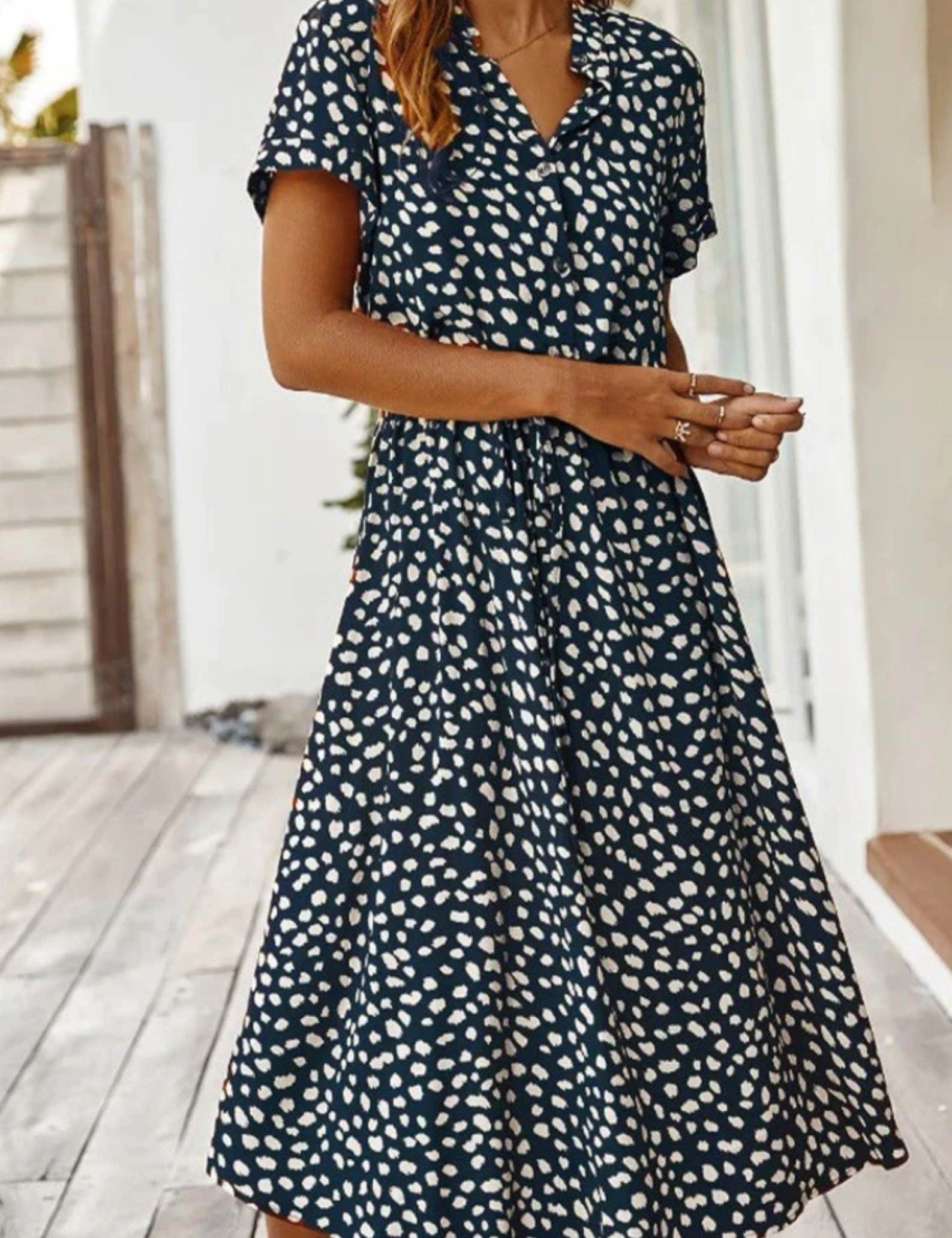 Sylvaine Fontecrois | Spotted Print Button-Down Midi Dress