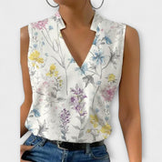 Vivienne Ravensworth | White Satin Sleeveless V-Neck Blouse