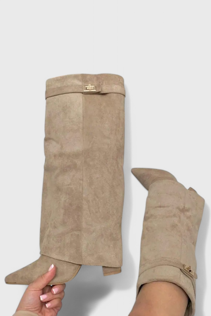 Simone Delacourt | Cream Suede Fold-Over Knee-High Boots