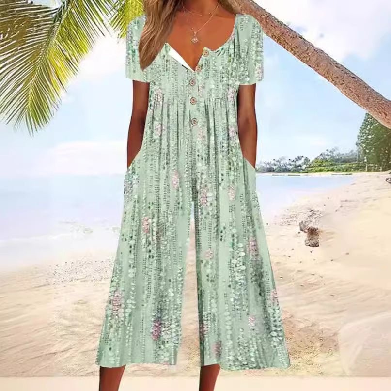 Amélie Fontenard | Blue Leaf Print Wide Leg Jumpsuit