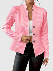 Victorine Blanchard | White Cable-Texture Button-Front Blazer