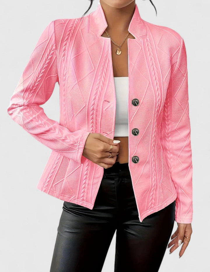 Victorine Blanchard | White Cable-Texture Button-Front Blazer