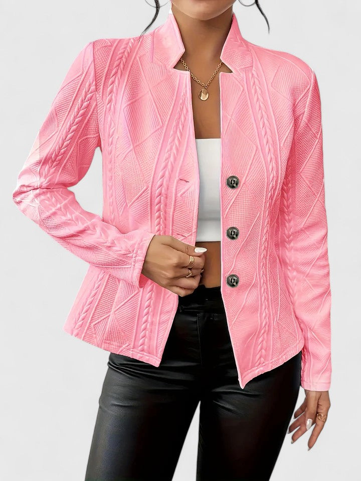 Victorine Blanchard | White Cable-Texture Button-Front Blazer