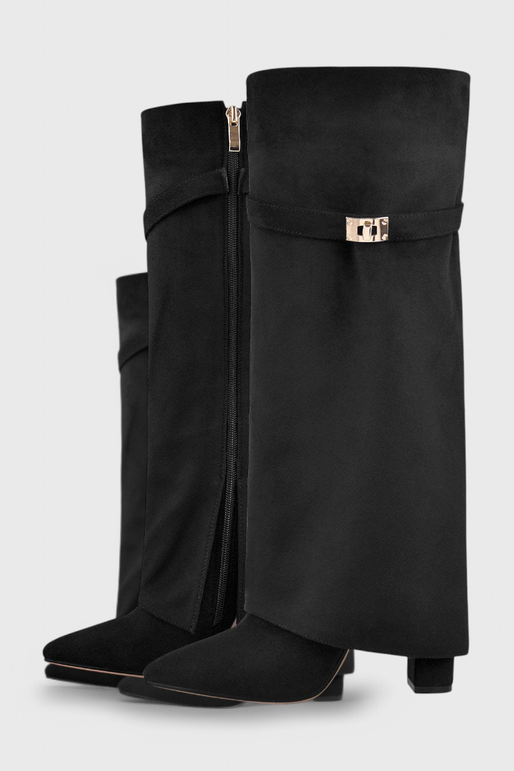 Simone Delacourt | Cream Suede Fold-Over Knee-High Boots