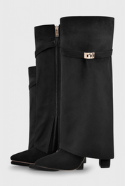 Simone Delacourt | Cream Suede Fold-Over Knee-High Boots