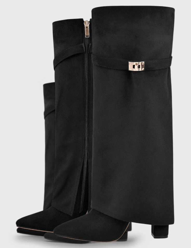 Simone Delacourt | Cream Suede Fold-Over Knee-High Boots