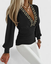 Théodeline Ravenspark | Geometric Print Deep V-Neck Wrap Top