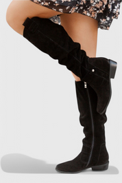 Colette Marchbanks | Tan Suede Knee-High Riding Boots