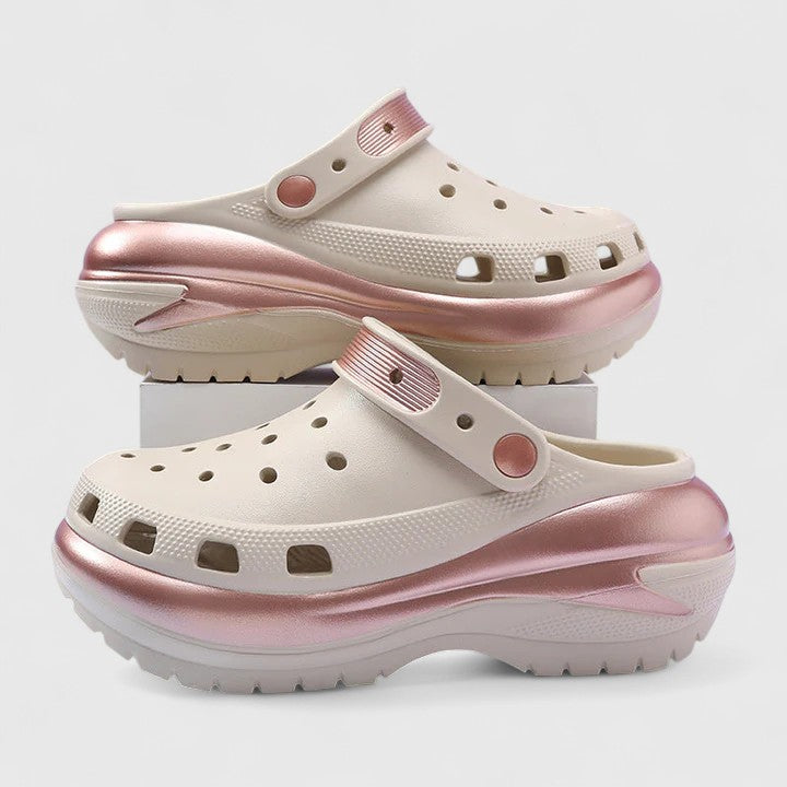 Séraphine Lacombe | Platform Clog Sandals in Rose Gold & Cream