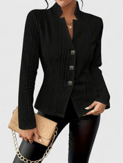 Victorine Blanchard | White Cable-Texture Button-Front Blazer