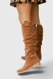 Colette Marchbanks | Tan Suede Knee-High Riding Boots