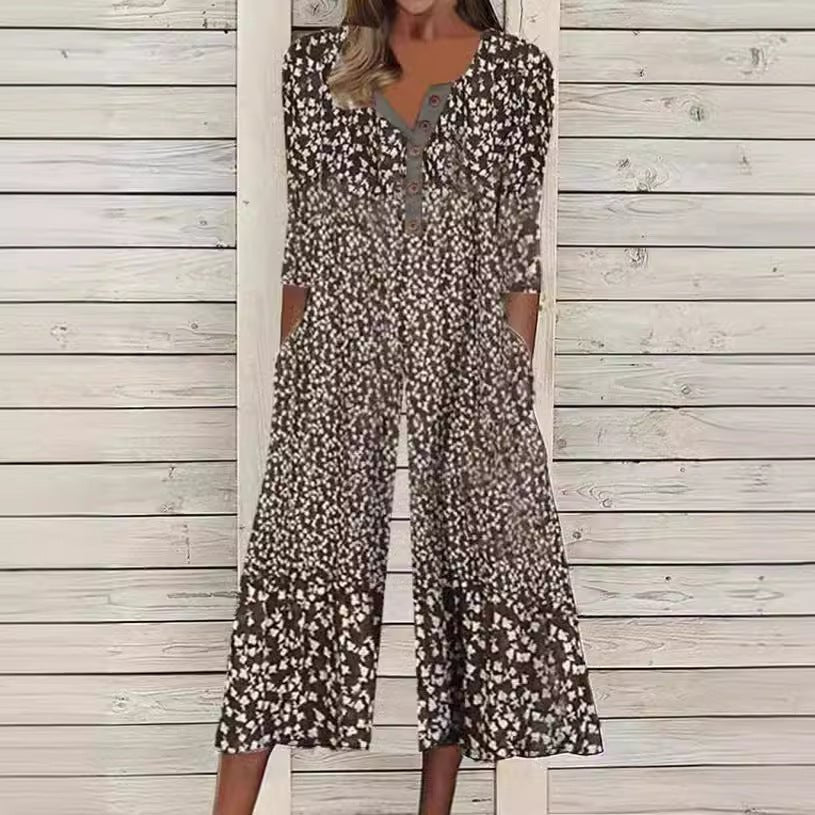 Amélie Fontenard | Blue Leaf Print Wide Leg Jumpsuit