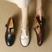 Vivienne Marcourt | Leather T-Strap Mary Jane Shoes with Brogue Detail