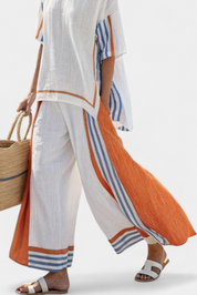 Lucinda Favreau | White Striped Linen Wide-Leg Pants & Top Set