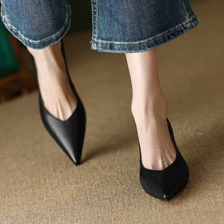 Eloise Fontbriand | Nude Pointed Toe Kitten Heel Pumps