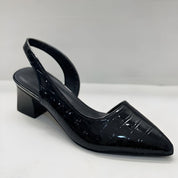 Elodie Vanthorpe | Black Patent Pointed-Toe Slingback Low Heels
