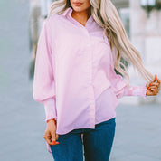 Claudia Fairmont | Oversized Blue Striped Button-Down Shirt with Smocked Cuffs