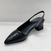 Elodie Vanthorpe | Black Patent Pointed-Toe Slingback Low Heels