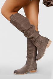 Colette Marchbanks | Tan Suede Knee-High Riding Boots