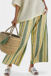 Pauline Estermont | Linen Two-Piece Top & Striped Wide-Leg Pants Set