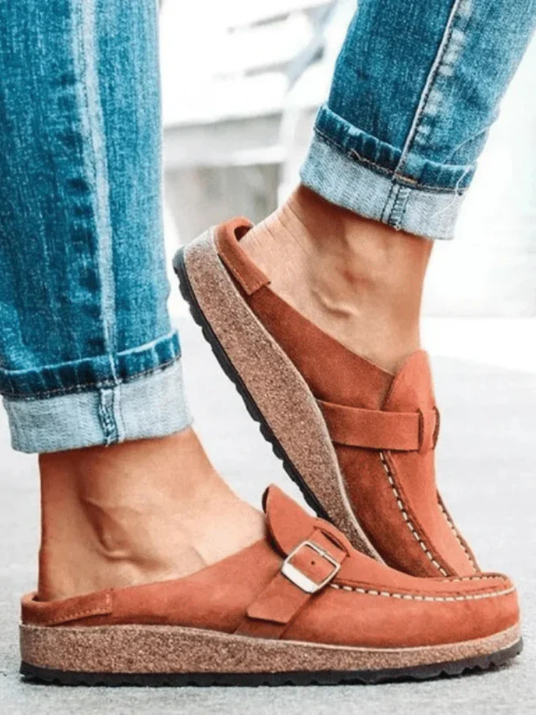 Seraphine Beauvais | Suede Buckle Comfort Clogs in Sage Green