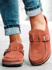 Seraphine Beauvais | Suede Buckle Comfort Clogs in Sage Green