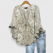Elspeth Carmontaine | Blue Floral Ruffle Sleeve Blouse