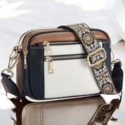 Elaine Beausoleil | White Faux Leather Crossbody Bag with Floral Strap