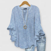Elspeth Carmontaine | Blue Floral Ruffle Sleeve Blouse