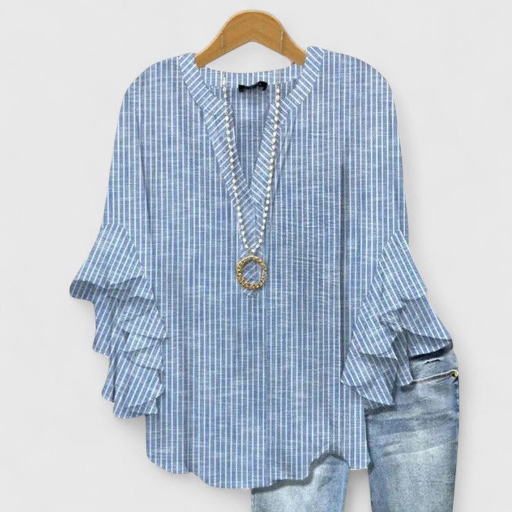 Elspeth Carmontaine | Blue Floral Ruffle Sleeve Blouse