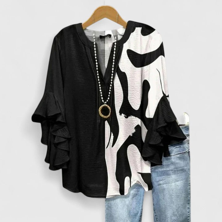 Elspeth Carmontaine | Blue Floral Ruffle Sleeve Blouse