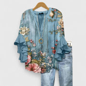 Elspeth Carmontaine | Blue Floral Ruffle Sleeve Blouse